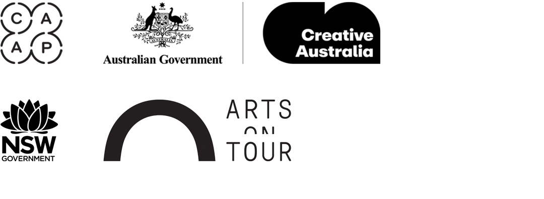 CAAP, Creative Australia, NSW Gov and Arts on Tour logos in black on a white background