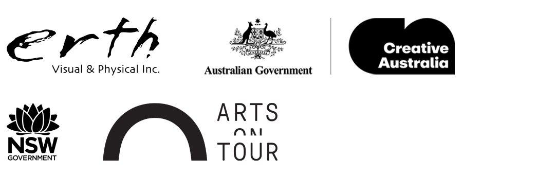 erth, Creative Australia, NSW GOvernment and Arts on Tour logos in black on a white background. 